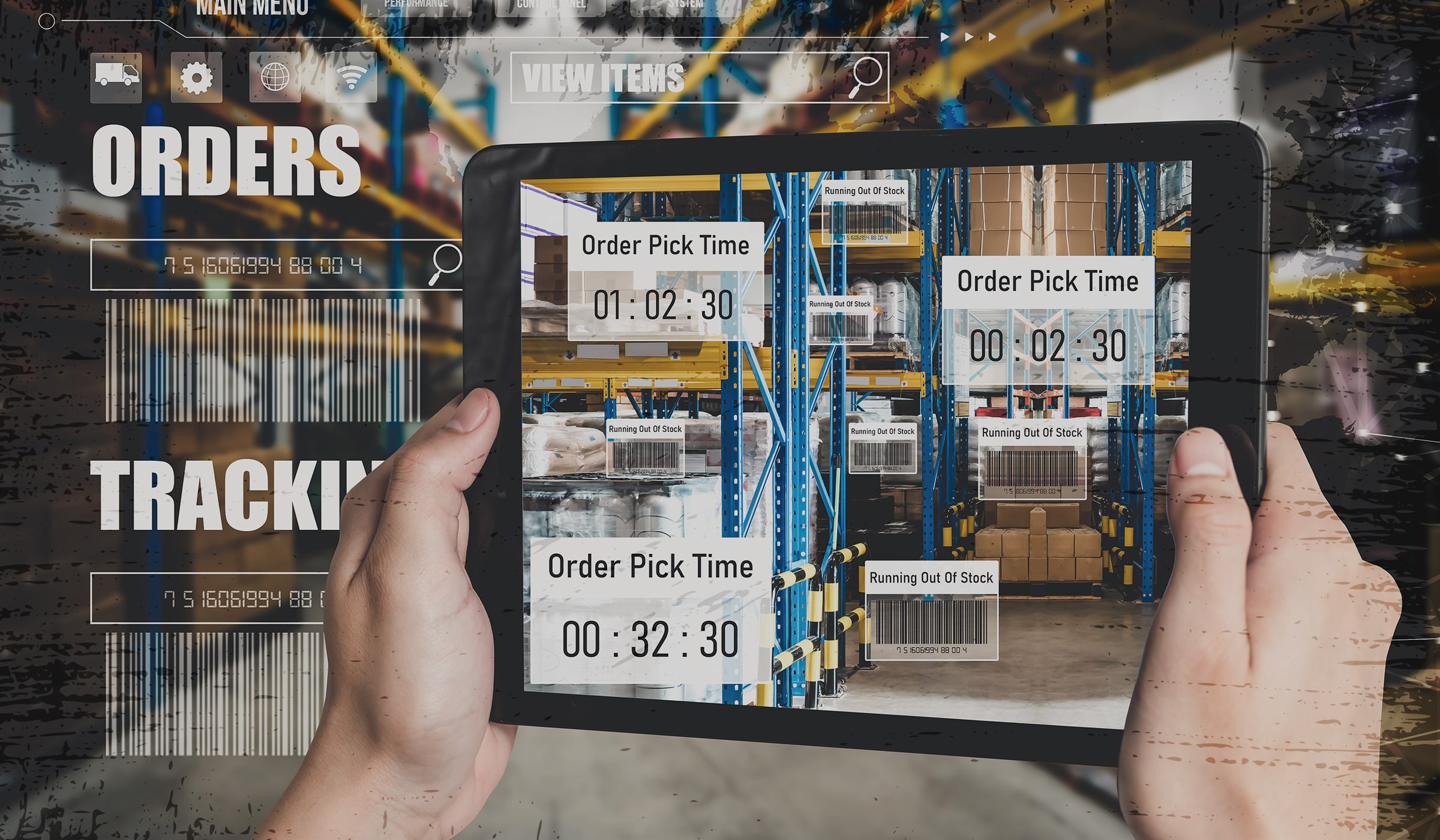 iPad scanning warehouse with order picking and tracking