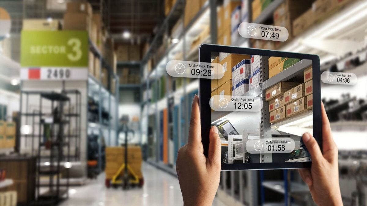iPad scanning warehouse with order pick times